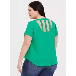 Torrid Women's Size 6X Abbey Cage Back Blouse Emerald Green Top Short Sleeve‎